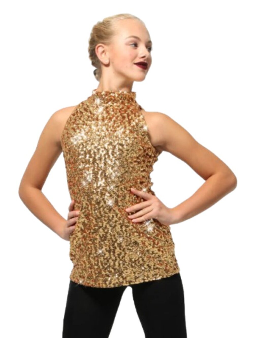 ALEXANDRA COLLECTION Dance Costume Top Gold Sequin Tank Top Women's XS Tap Jazz